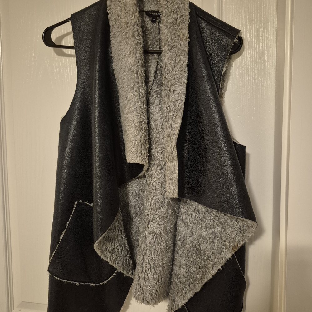 RW&CO. Black and Gray Shearling Vest